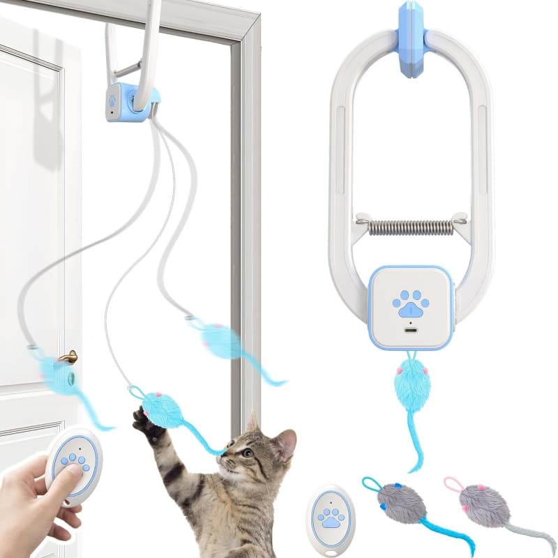 Rechargeable Electric Cat Teaser With Remote Interactive Door Clip Toy