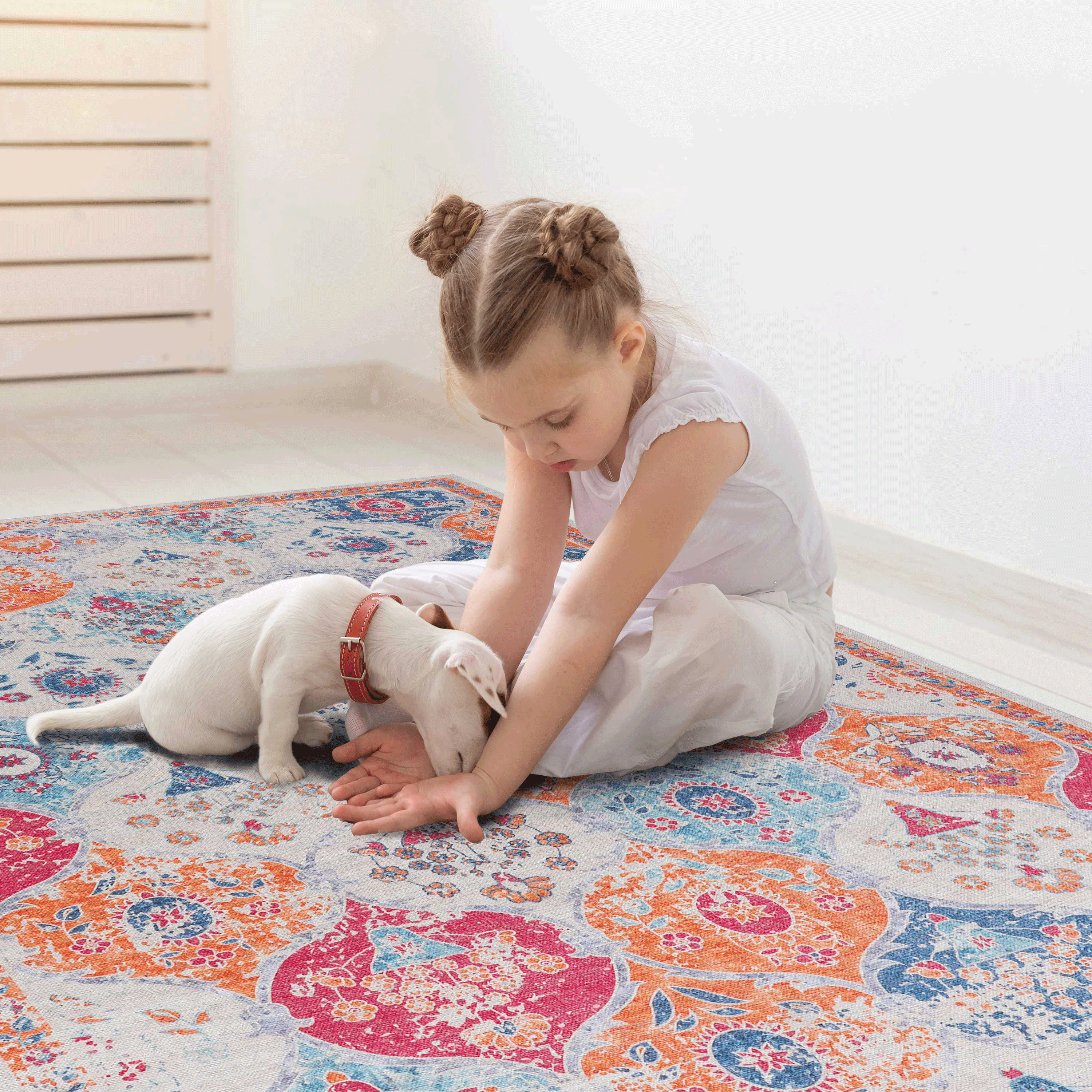 2x3 Cream Area Rug, Washable Area Rugs, Low-Pile, Non-Slip, Non-Sheddi