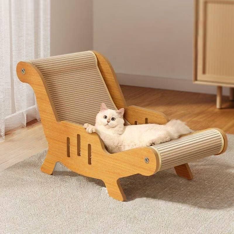 Cat Wood Sisal Lounge Chair Reclining Bed Basket Cat Scratcher Recline