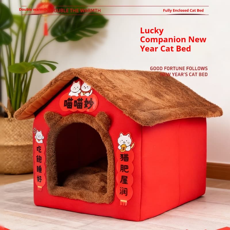 Halbgeschlossenes Katzenbett – warm & gepolstert
