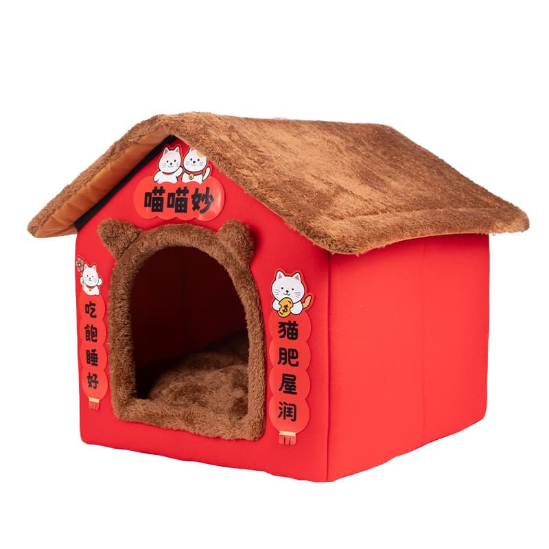 Halbgeschlossenes Katzenbett – warm & gepolstert 3