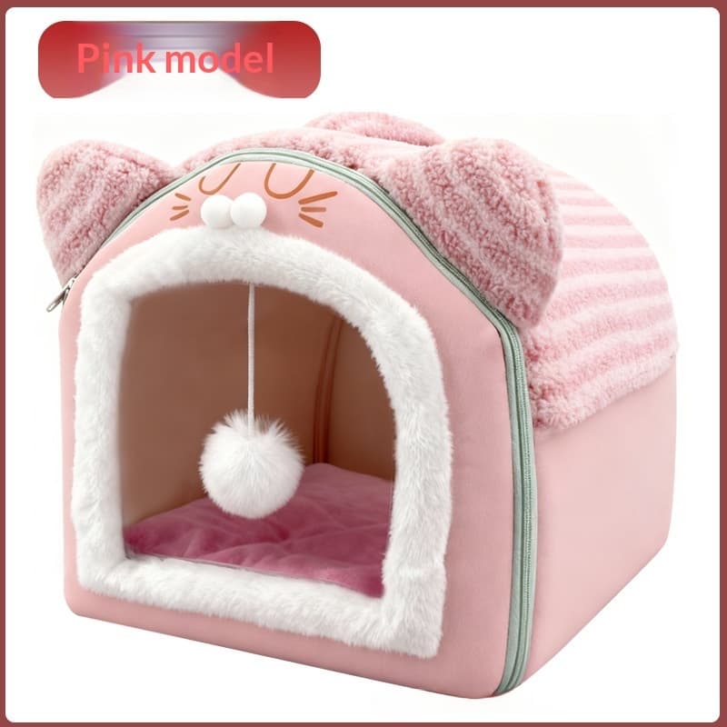 Vollständig geschlossenes Katzenbett – Plüsch, waschbar 2
