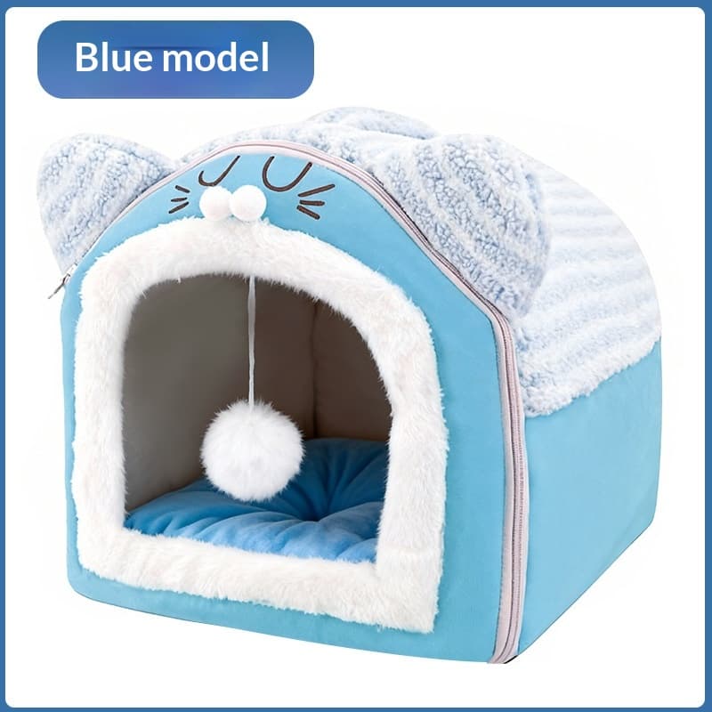 Vollständig geschlossenes Katzenbett – Plüsch, waschbar 4