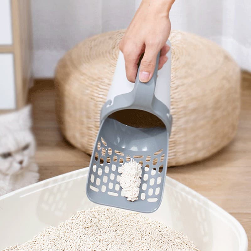 Katzenstreu-Schaufel mit Halter und 5 Ersatzbeutelrollen – Produktbild
