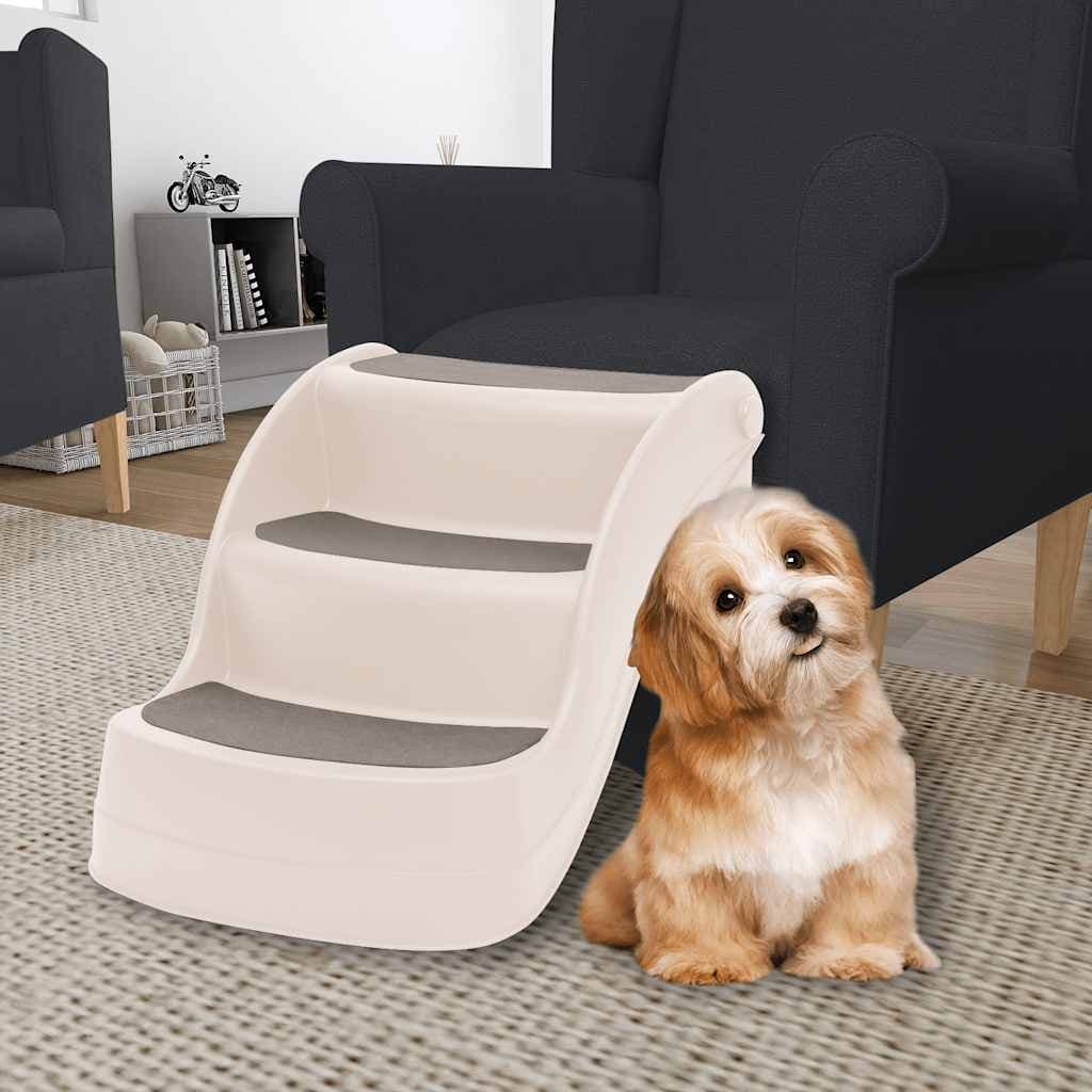 Dreistufige Klapptreppe für Hunde – Cremeweiß