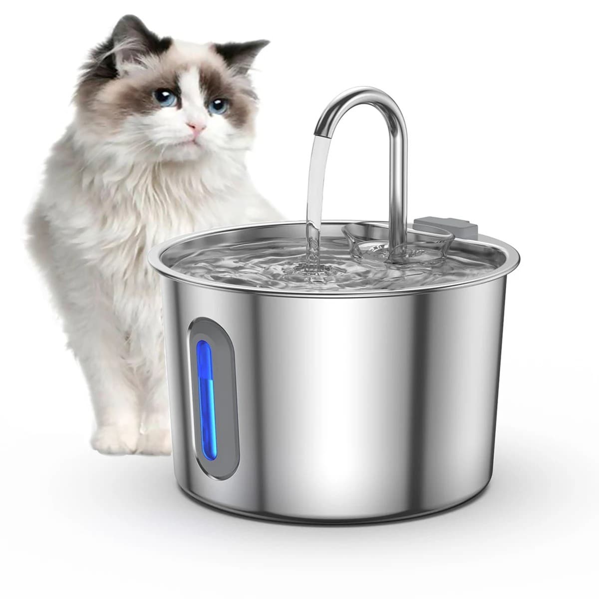 Trinkfontäne für Katzen - Europa-Unterstützung (2,2L Stahltank) - leise Katzentrinkbrunnen - DHL