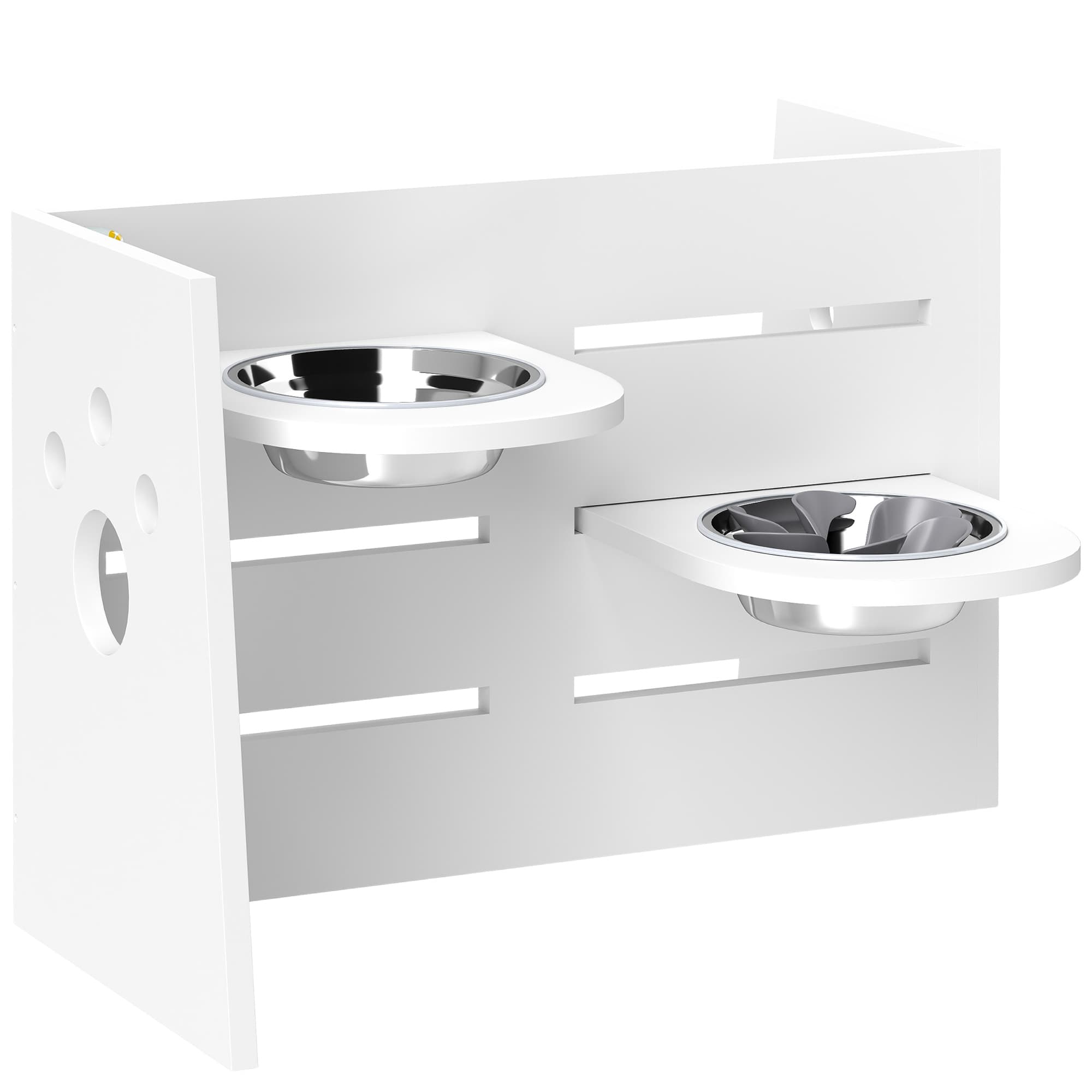 Hundefutterhaltergestell, verstellbare Futternäpfe mit separatem Design, 2 Edelstahlschüsseln, Antischling-Matte, Weiß