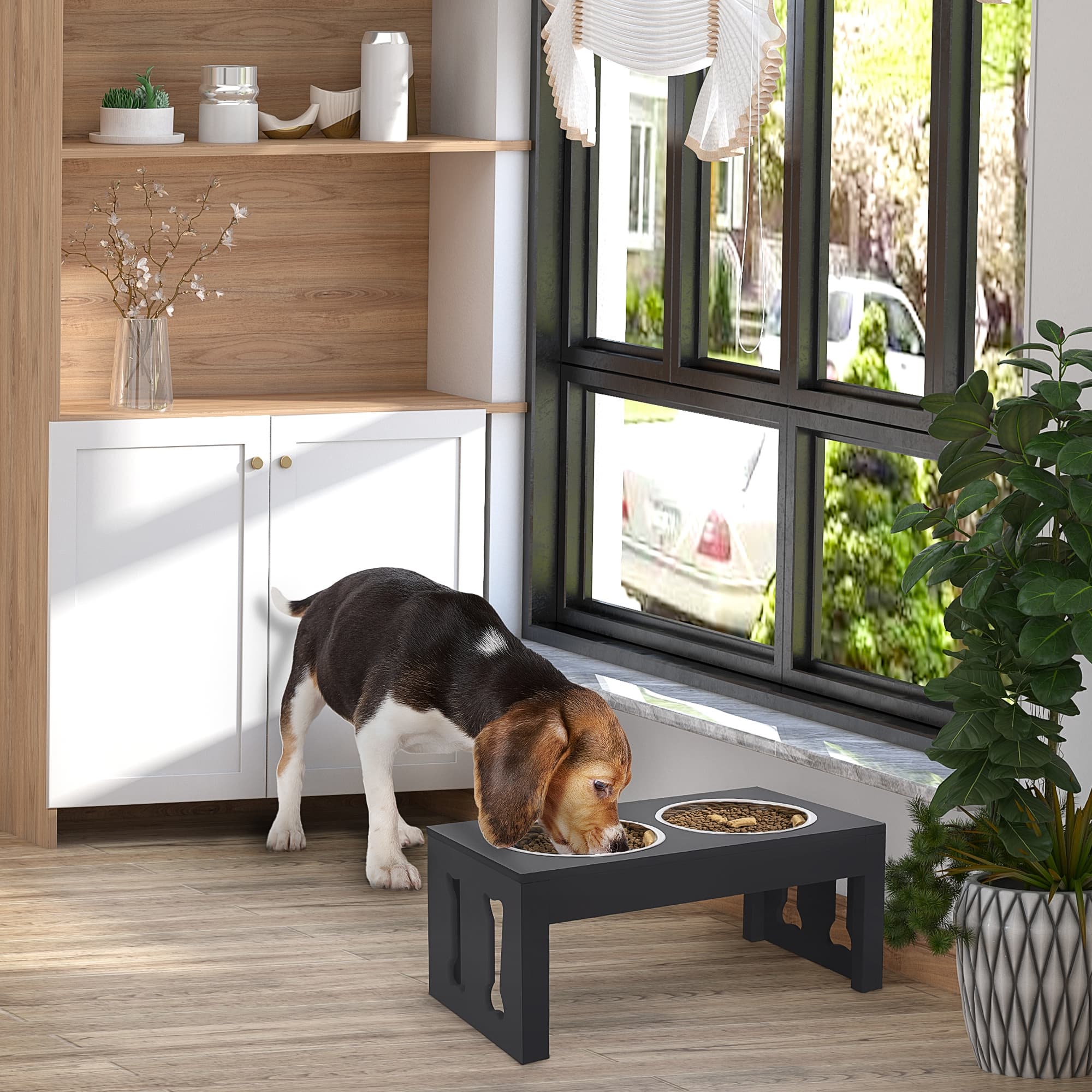23" modernes dekoratives erhöhte Hund Napf, aus Holz robuste Tier Futt