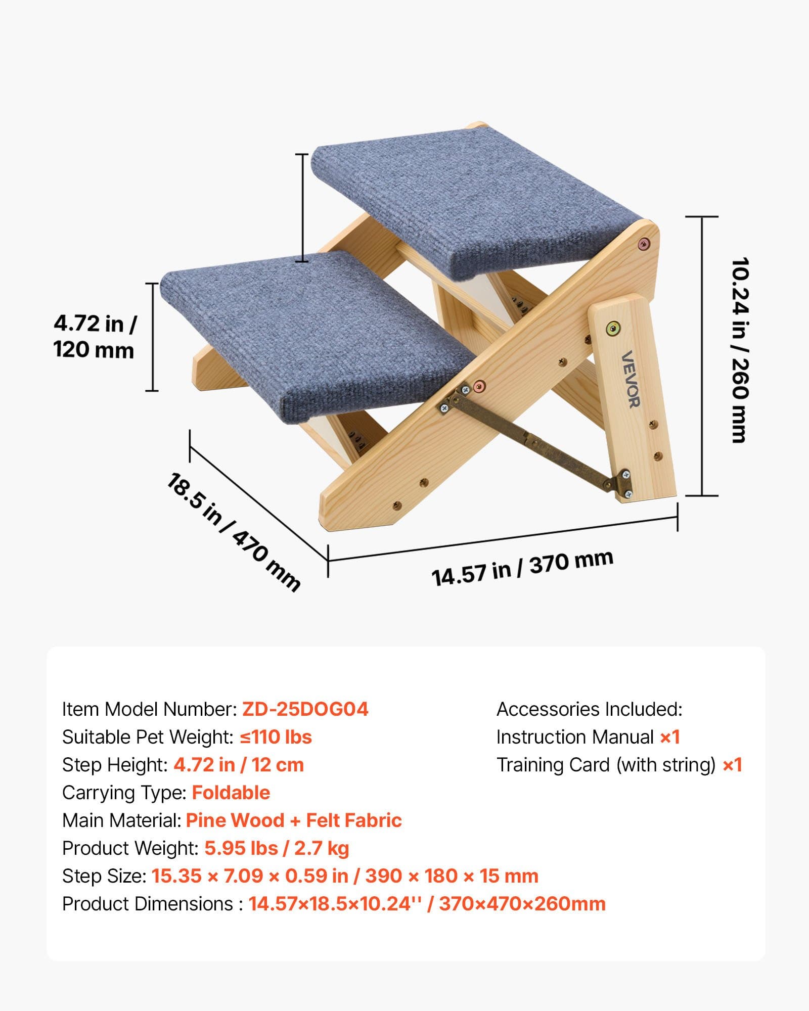 Wood Tier Treppen, 2-Stufe Hund Treppen für Beds, Sofa & Cars, 110Lbs