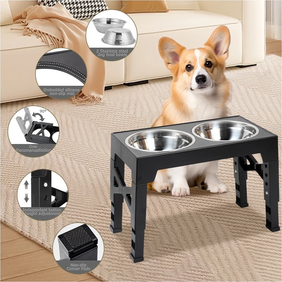 Groß Hund Futter Feeding Stand Station Edelstahl Stahl Doppel erhöhte