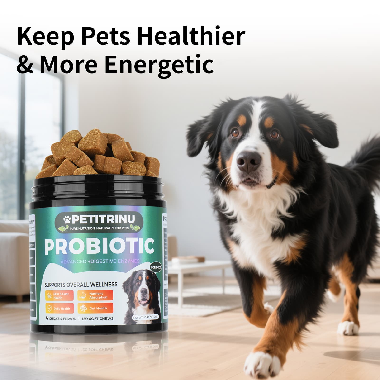 Comprehensive Hund Probiotic & Digestive Enzymes Supplement, 120 Weich