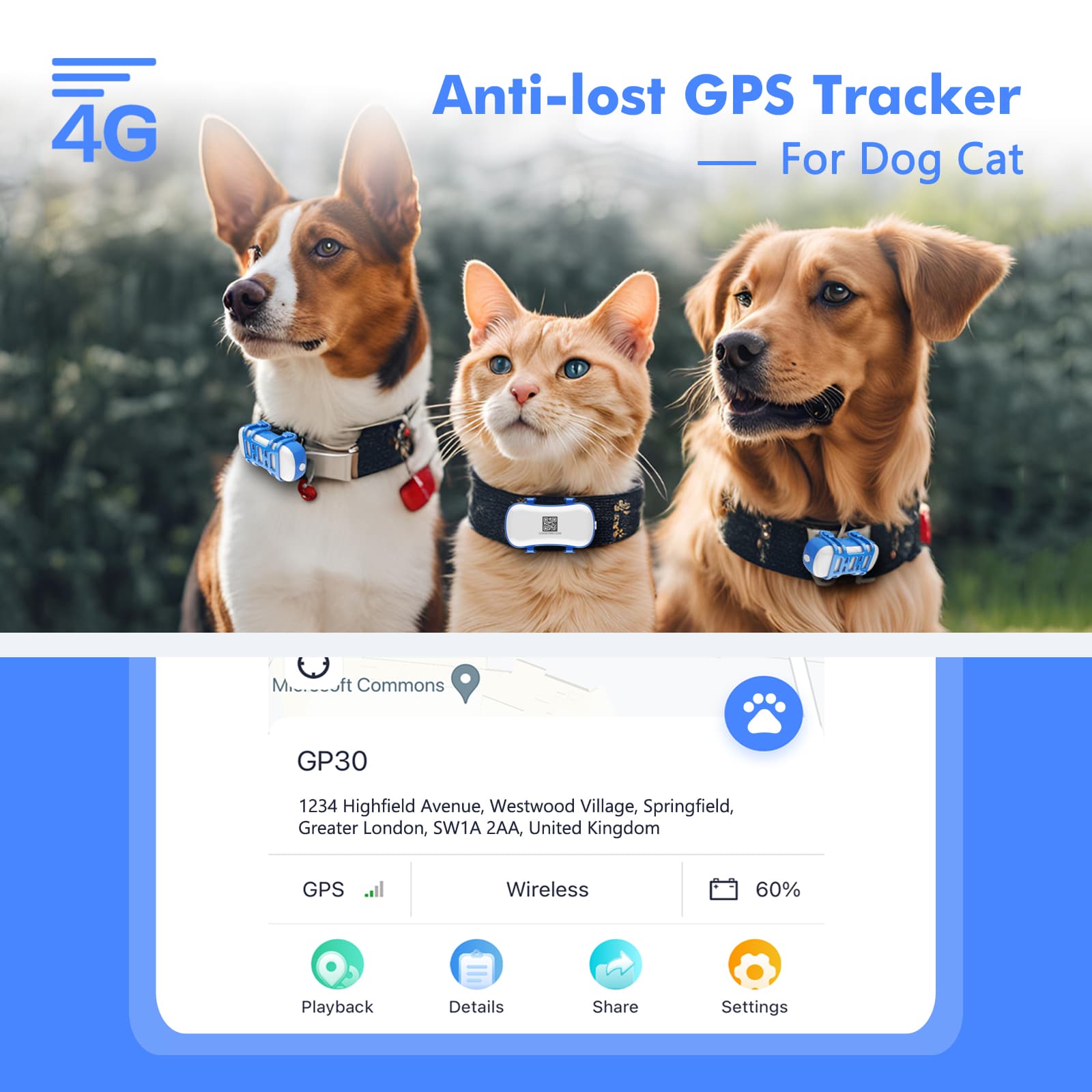 11.5X10.9X4.8 4G Hund Katze Gps Tracker - Wasserdicht Smart Locator Wi