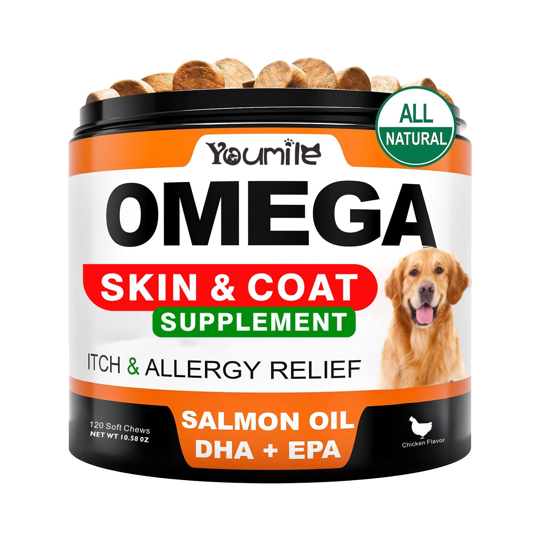 Youmile Omega 3 für Hunde - 120Ct Fish Oil Leckerli - Allergy & Itch R