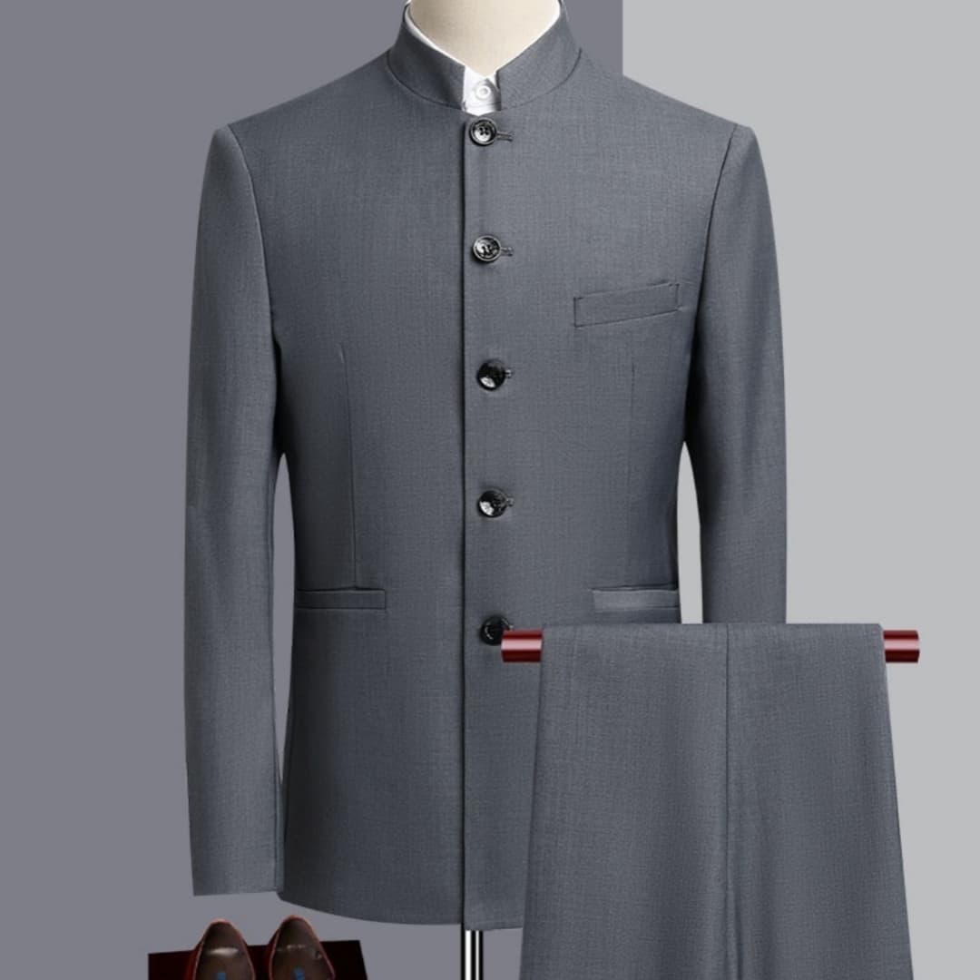 Mens Solid-Color Stand-Halsband All-Match Zhongshan Suit mit Lon