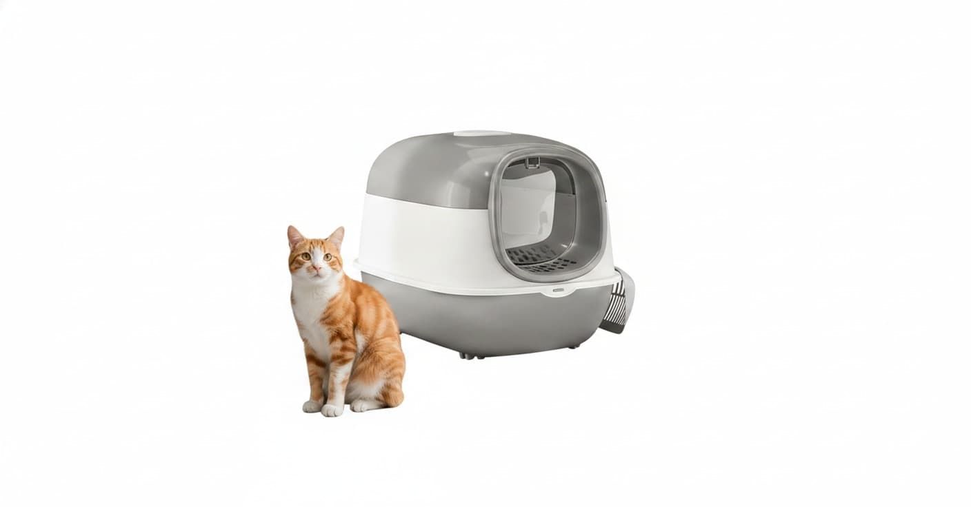 Katzentoilette – stabile Kunststoff-Box mit Schaufel – Produktbild