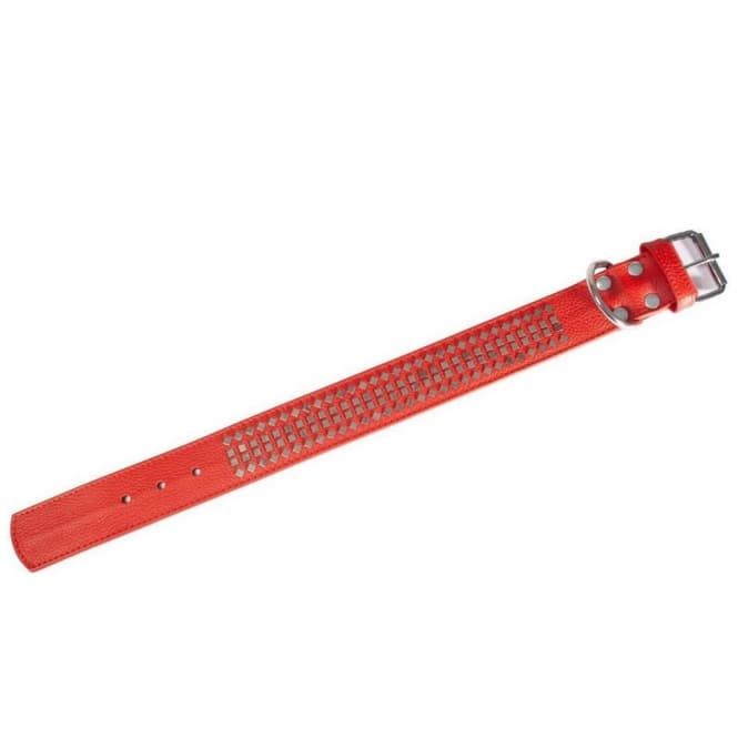 Karlie Vintage Halsband mit 4eck-Nieten 50mm - Rot - 60cm / 50mm
